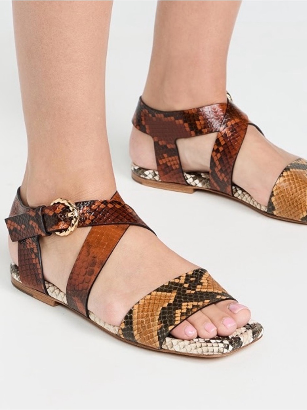 Ulla Johnson Brown Multi Snake-Print Ankle Strap Sandals